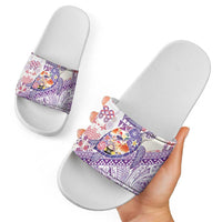 Hawaiian and Japanese Culture Together Slide Sandals Tropical Honu with Japanese Elements Purple Color