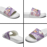 Hawaiian and Japanese Culture Together Slide Sandals Tropical Honu with Japanese Elements Purple Color