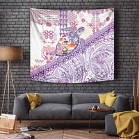 Hawaiian and Japanese Culture Together Tapestry Tropical Honu with Japanese Elements Purple Color