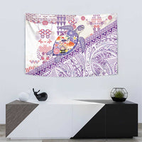 Hawaiian and Japanese Culture Together Tapestry Tropical Honu with Japanese Elements Purple Color