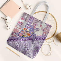Hawaiian and Japanese Culture Together Tote Bag Tropical Honu with Japanese Elements Purple Color