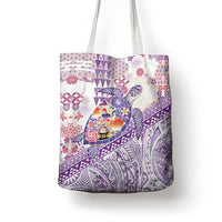 Hawaiian and Japanese Culture Together Tote Bag Tropical Honu with Japanese Elements Purple Color