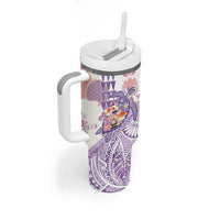 Hawaiian and Japanese Culture Together Tumbler With Handle Tropical Honu with Japanese Elements Purple Color