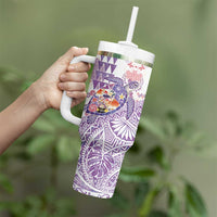 Hawaiian and Japanese Culture Together Tumbler With Handle Tropical Honu with Japanese Elements Purple Color