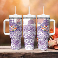 Hawaiian and Japanese Culture Together Tumbler With Handle Tropical Honu with Japanese Elements Purple Color