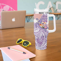 Hawaiian and Japanese Culture Together Tumbler With Handle Tropical Honu with Japanese Elements Purple Color
