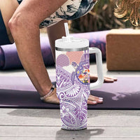 Hawaiian and Japanese Culture Together Tumbler With Handle Tropical Honu with Japanese Elements Purple Color