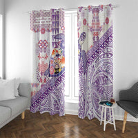 Hawaiian and Japanese Culture Together Window Curtain Tropical Honu with Japanese Elements Purple Color