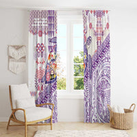 Hawaiian and Japanese Culture Together Window Curtain Tropical Honu with Japanese Elements Purple Color