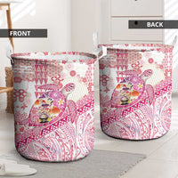 Hawaiian and Japanese Culture Together Laundry Basket Tropical Honu with Japanese Elements Pink Color