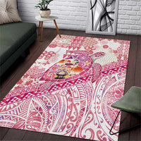 Hawaiian and Japanese Culture Together Area Rug Tropical Honu with Japanese Elements Pink Color