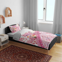 Hawaiian and Japanese Culture Together Bedding Set Tropical Honu with Japanese Elements Pink Color