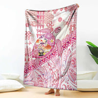 Hawaiian and Japanese Culture Together Blanket Tropical Honu with Japanese Elements Pink Color