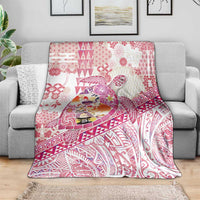 Hawaiian and Japanese Culture Together Blanket Tropical Honu with Japanese Elements Pink Color