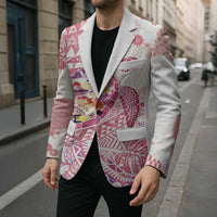 Hawaiian and Japanese Culture Together Blazer Tropical Honu with Japanese Elements Pink Color