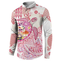 Hawaiian and Japanese Culture Together Button Sweatshirt Tropical Honu with Japanese Elements Pink Color