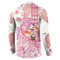 Hawaiian and Japanese Culture Together Button Sweatshirt Tropical Honu with Japanese Elements Pink Color