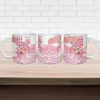 Hawaiian and Japanese Culture Together Ceramic Mug Tropical Honu with Japanese Elements Pink Color