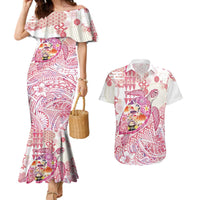 Hawaiian and Japanese Culture Together Couples Matching Mermaid Dress and Hawaiian Shirt Tropical Honu with Japanese Elements Pink Color