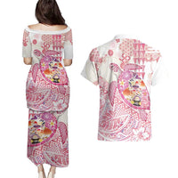 Hawaiian and Japanese Culture Together Couples Matching Puletasi and Hawaiian Shirt Tropical Honu with Japanese Elements Pink Color