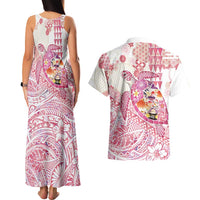 Hawaiian and Japanese Culture Together Couples Matching Tank Maxi Dress and Hawaiian Shirt Tropical Honu with Japanese Elements Pink Color