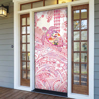 Hawaiian and Japanese Culture Together Door Cover Tropical Honu with Japanese Elements Pink Color