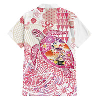 Hawaiian and Japanese Culture Together Family Matching Mermaid Dress and Hawaiian Shirt Tropical Honu with Japanese Elements Pink Color