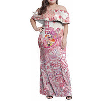 Hawaiian and Japanese Culture Together Family Matching Off Shoulder Maxi Dress and Hawaiian Shirt Tropical Honu with Japanese Elements Pink Color