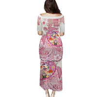 Hawaiian and Japanese Culture Together Family Matching Puletasi and Hawaiian Shirt Tropical Honu with Japanese Elements Pink Color