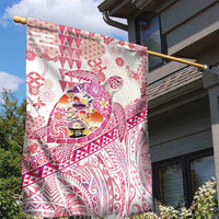 Hawaiian and Japanese Culture Together Garden Flag Tropical Honu with Japanese Elements Pink Color