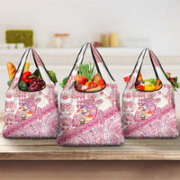 Hawaiian and Japanese Culture Together Grocery Bag Tropical Honu with Japanese Elements Pink Color