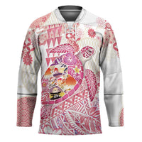Hawaiian and Japanese Culture Together Hockey Jersey Tropical Honu with Japanese Elements Pink Color