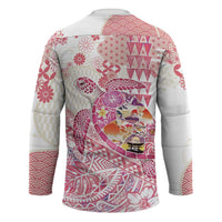 Hawaiian and Japanese Culture Together Hockey Jersey Tropical Honu with Japanese Elements Pink Color