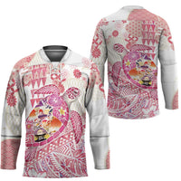 Hawaiian and Japanese Culture Together Hockey Jersey Tropical Honu with Japanese Elements Pink Color