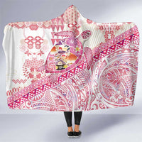 Hawaiian and Japanese Culture Together Hooded Blanket Tropical Honu with Japanese Elements Pink Color