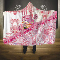 Hawaiian and Japanese Culture Together Hooded Blanket Tropical Honu with Japanese Elements Pink Color