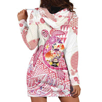 Hawaiian and Japanese Culture Together Hoodie Dress Tropical Honu with Japanese Elements Pink Color
