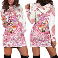 Hawaiian and Japanese Culture Together Hoodie Dress Tropical Honu with Japanese Elements Pink Color