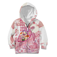 Hawaiian and Japanese Culture Together Kid Hoodie Tropical Honu with Japanese Elements Pink Color