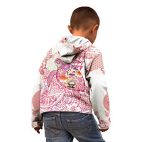 Hawaiian and Japanese Culture Together Kid Hoodie Tropical Honu with Japanese Elements Pink Color