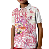 Hawaiian and Japanese Culture Together Kid Polo Shirt Tropical Honu with Japanese Elements Pink Color