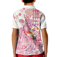 Hawaiian and Japanese Culture Together Kid Polo Shirt Tropical Honu with Japanese Elements Pink Color
