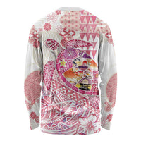 Hawaiian and Japanese Culture Together Long Sleeve Shirt Tropical Honu with Japanese Elements Pink Color