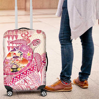 Hawaiian and Japanese Culture Together Luggage Cover Tropical Honu with Japanese Elements Pink Color