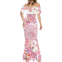 Hawaiian and Japanese Culture Together Mermaid Dress Tropical Honu with Japanese Elements Pink Color