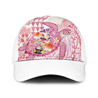 Hawaiian and Japanese Culture Together Mesh Trucker Cap Tropical Honu with Japanese Elements Pink Color