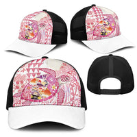 Hawaiian and Japanese Culture Together Mesh Trucker Cap Tropical Honu with Japanese Elements Pink Color LT03 - Polynesian Pride