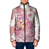 Hawaiian and Japanese Culture Together Padded Jacket Tropical Honu with Japanese Elements Pink Color