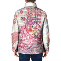 Hawaiian and Japanese Culture Together Padded Jacket Tropical Honu with Japanese Elements Pink Color