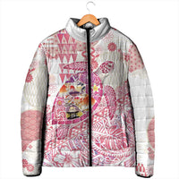 Hawaiian and Japanese Culture Together Padded Jacket Tropical Honu with Japanese Elements Pink Color